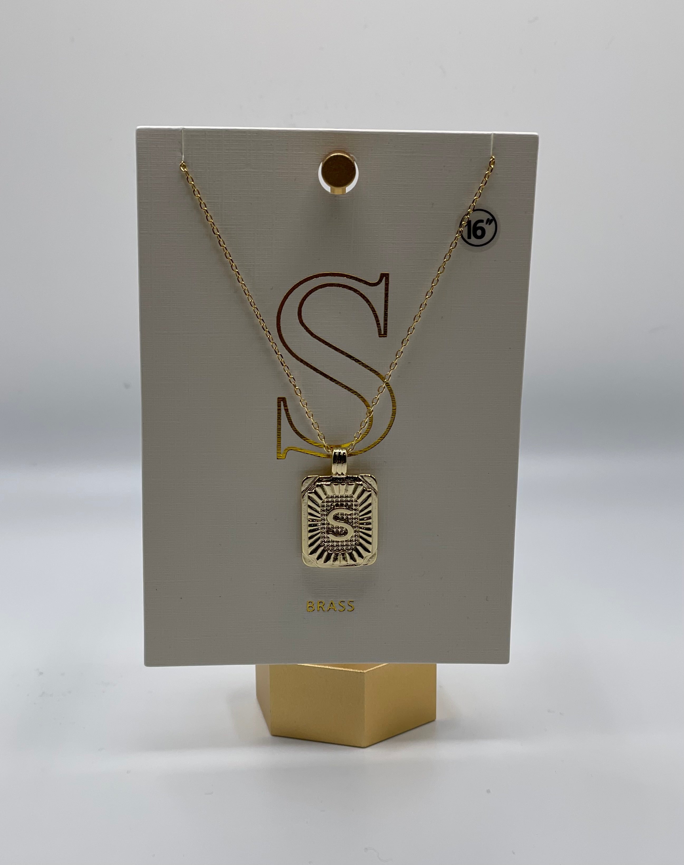 Gold Rectangle Textured Initial Necklace-Necklaces-Joia - INB-163GD-Anna Kaytes Boutique, Women's Fashion Boutique in Grinnell, Iowa