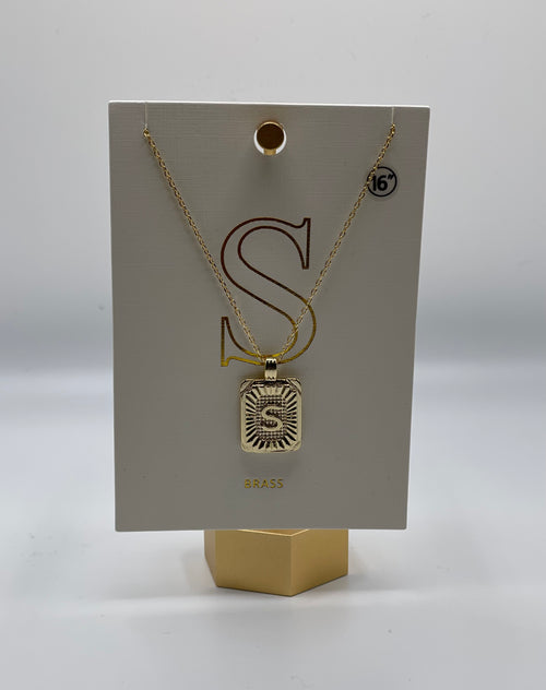 Gold Rectangle Textured Initial Necklace