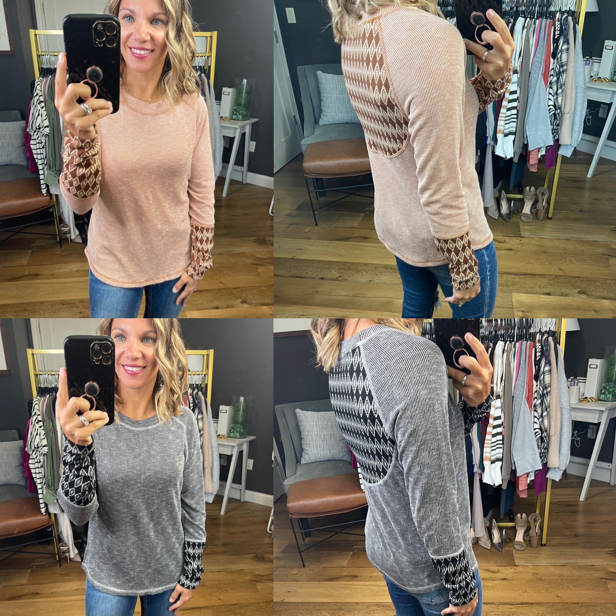Coming Back Home Contrasting Textured Longsleeve Top - Multiple Options