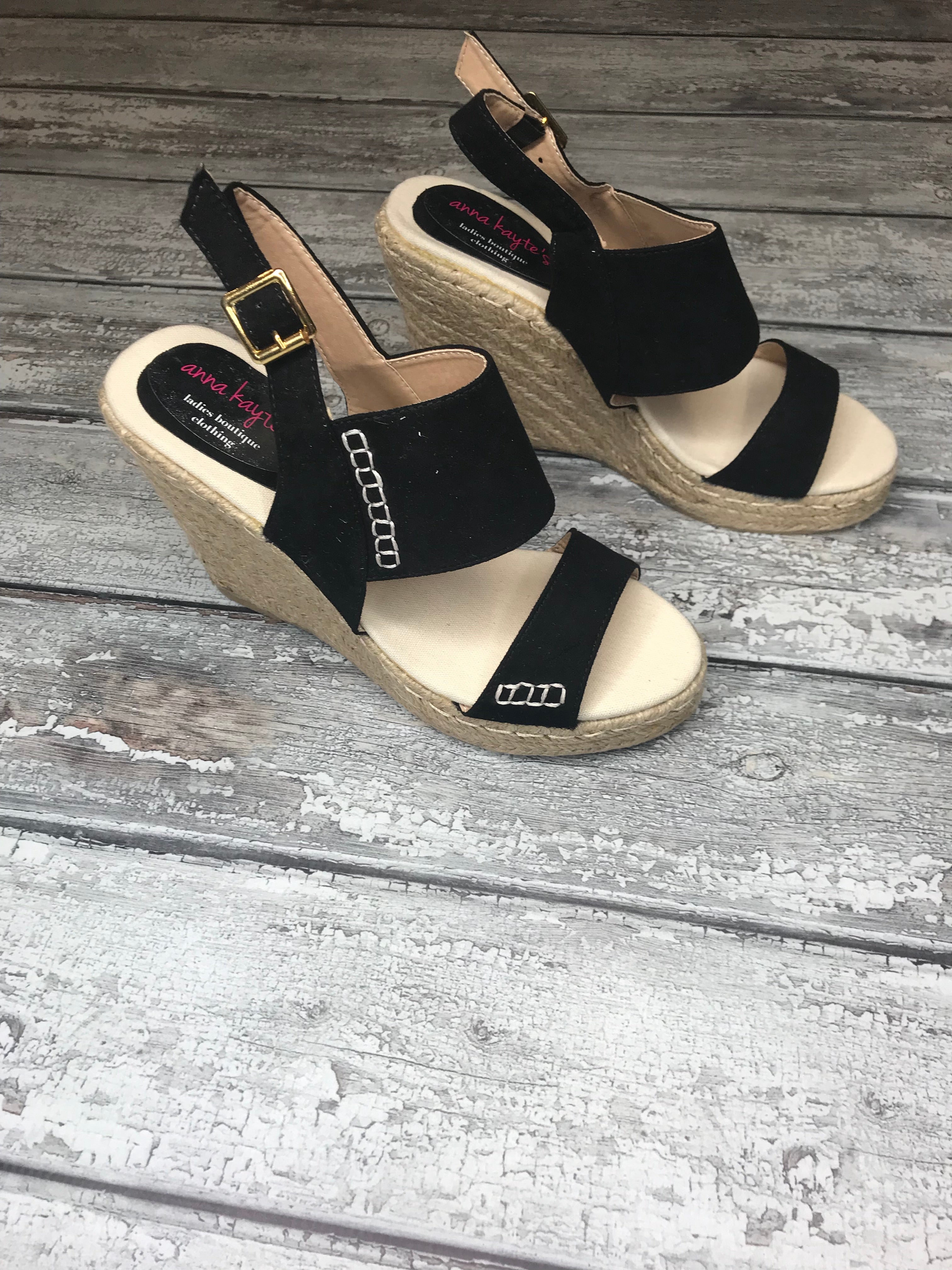 Going The Distance Black Wedges-Wedges-Anna Kaytes Boutique-Anna Kaytes Boutique, Women's Fashion Boutique in Grinnell, Iowa