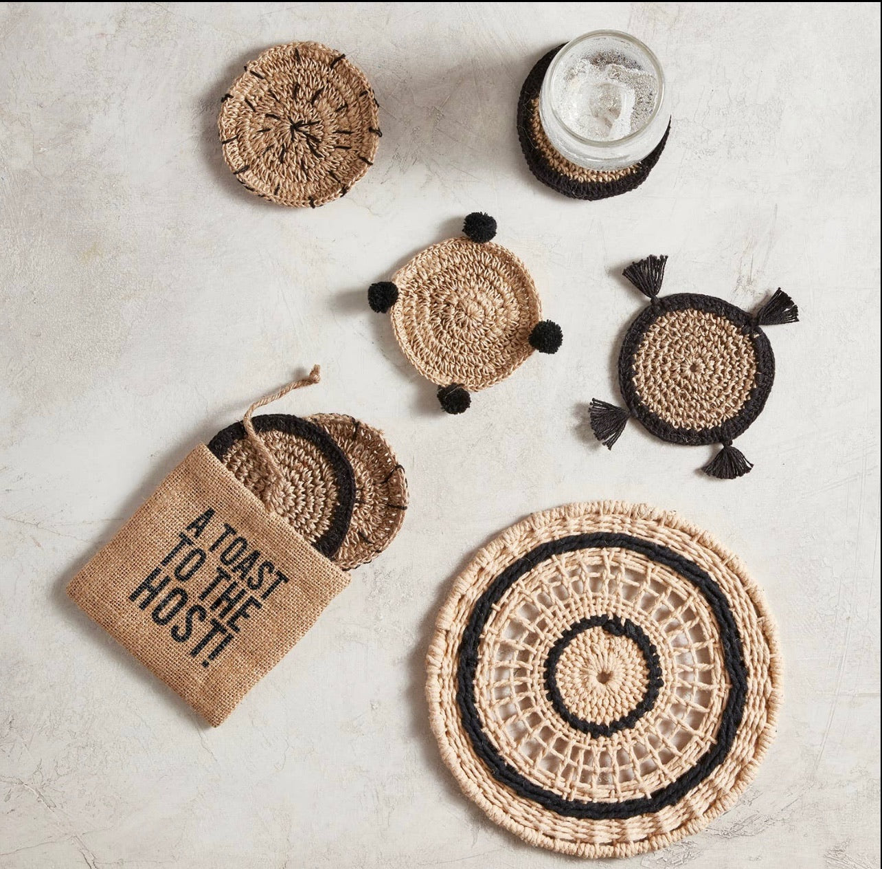 Seagrass Coasters With Burlap Bag