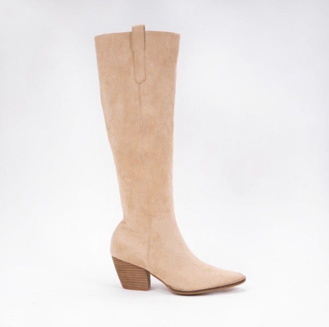 Cream suede knee high top boots