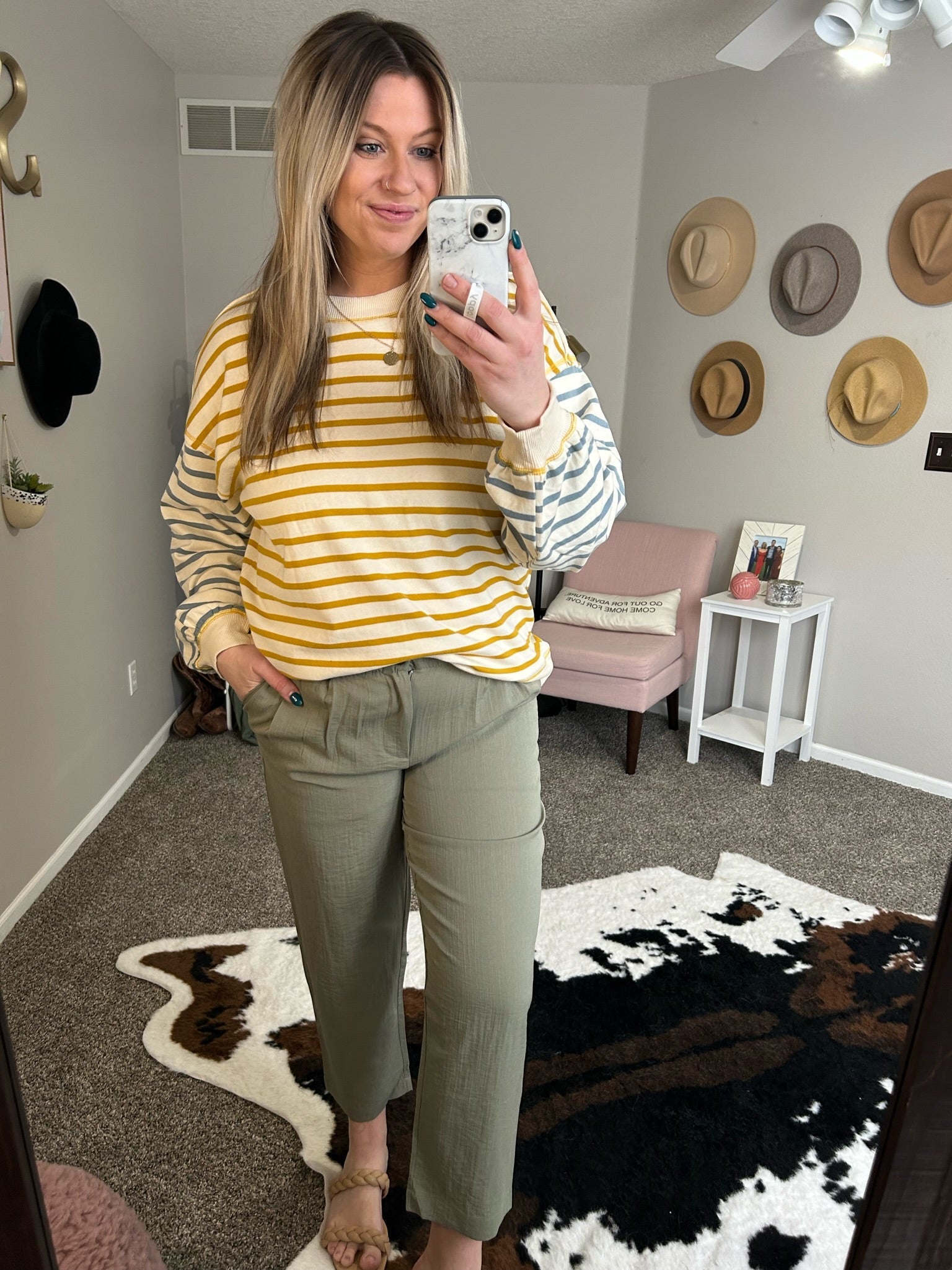 All The Feels Contrasting Striped Crew - Ivory/Yellow/Blue